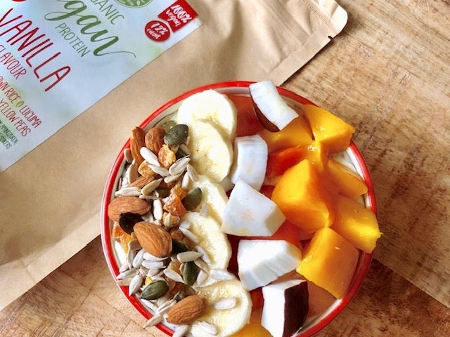 Nuts, mango and coconut smoothie bowl