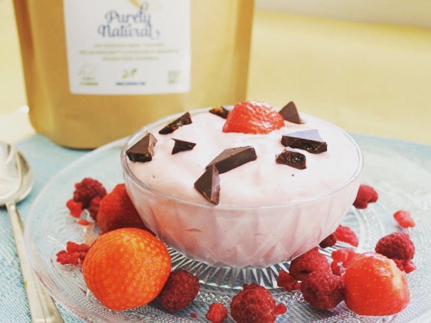 Protein Fluff met frambozen en pure chocolade – recept