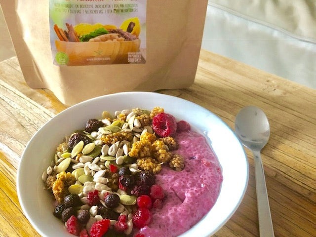 Frambozen proteine chia pudding – recept