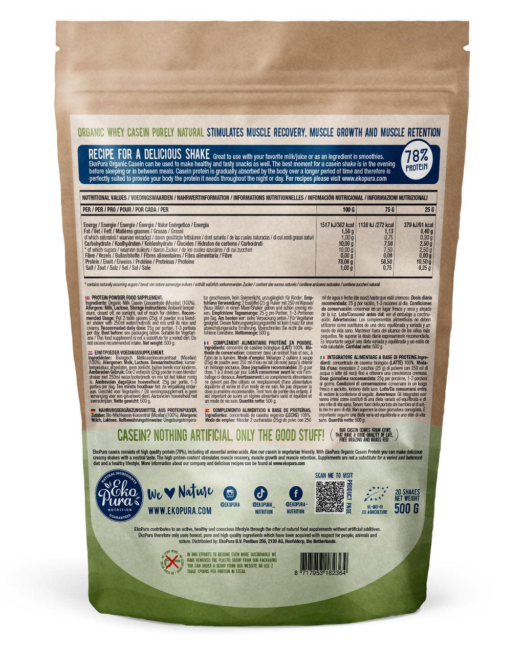 Ekopura organic casein pack shot back