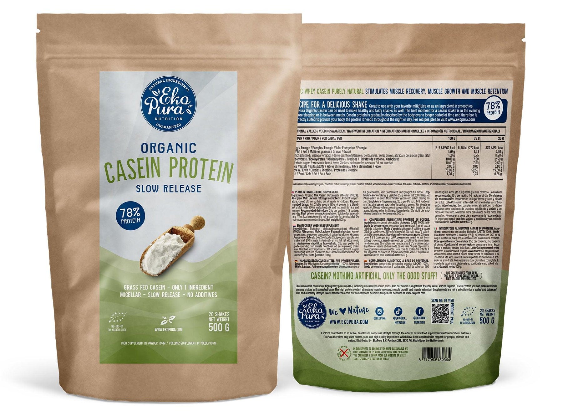 Ekopura organic casein pack shot front back
