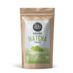 Ekopura Matcha Pulver Bio, 90-Gramm-Beutel, Vorderseite mit EU-Bio-Logo