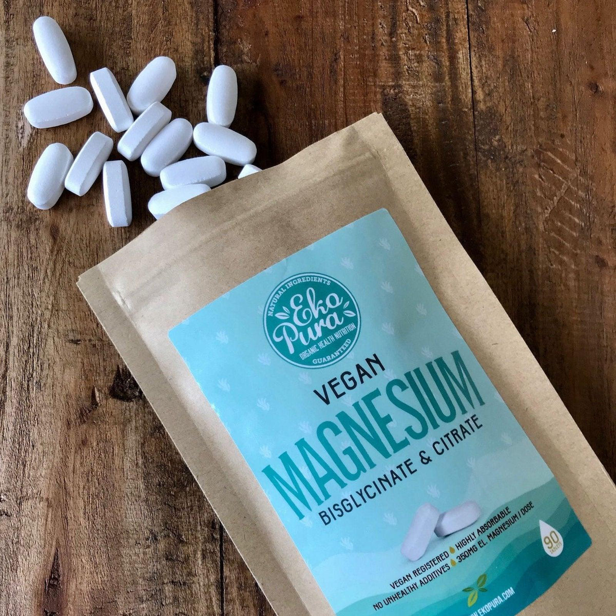 Magnesium Bisglycinaat en Citraat Vegan, 350mg Tablet