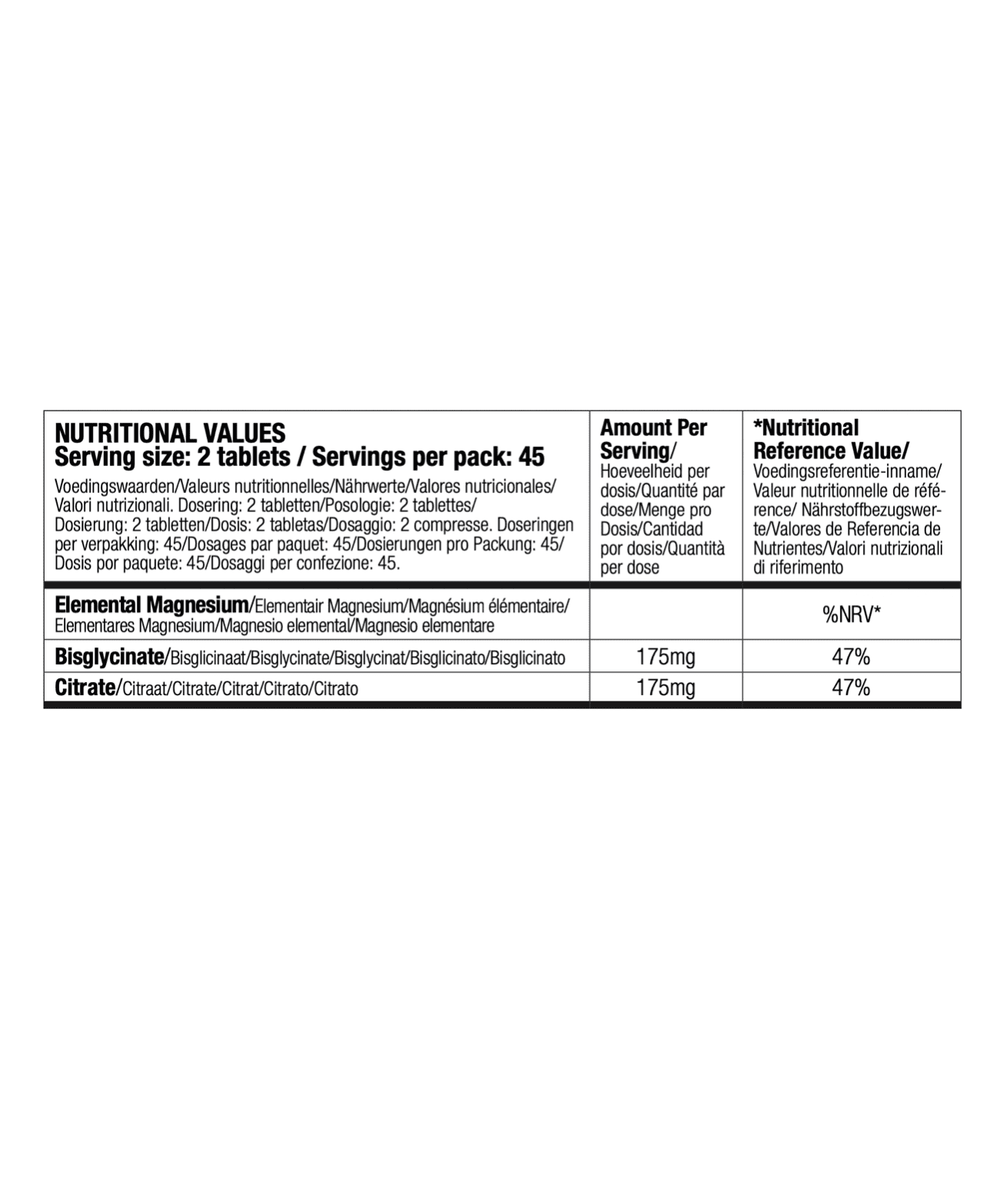 Magnesium Bisglycinaat en Citraat Vegan, 350mg Tablet